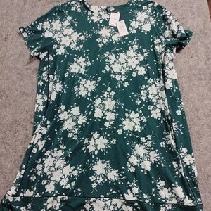 J. Jill Green Floral Short Sleeve Midi Dress